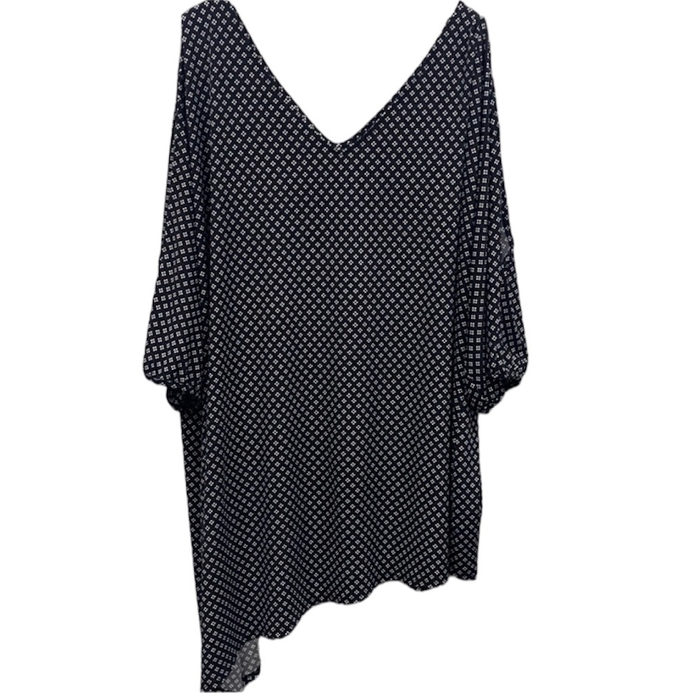 Lane Bryant Print Open Shoulder Balloon Sleeve Angled Hem Shirt Tunic Size 26 28